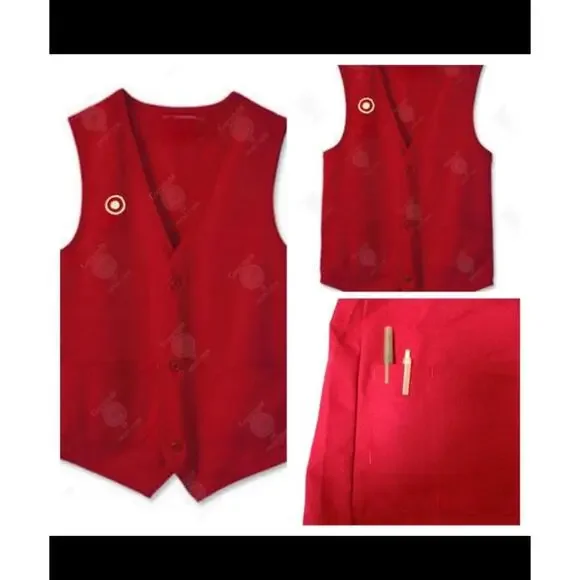 Red Vest BUTTON , Red employee vest, red vest - Picture 2 of 4